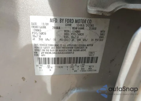 2010 Ford Edge Limited from USA, damaged, VIN 2FMDK3KC0ABA80013